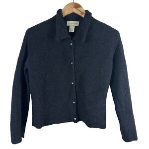 Anthropologie Women's Cardigan Collard Black Jewel Buttons Wool Blend Size M